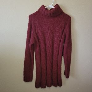 Lulu's Joyous Burgundy Cable Knit Turtleneck Sweater, M